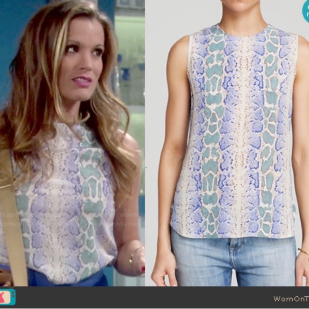 Equipment Blue and Cream Snake Print Blouse S
